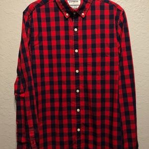 Express - Fitted Plaid Button-Down Casual Shirt